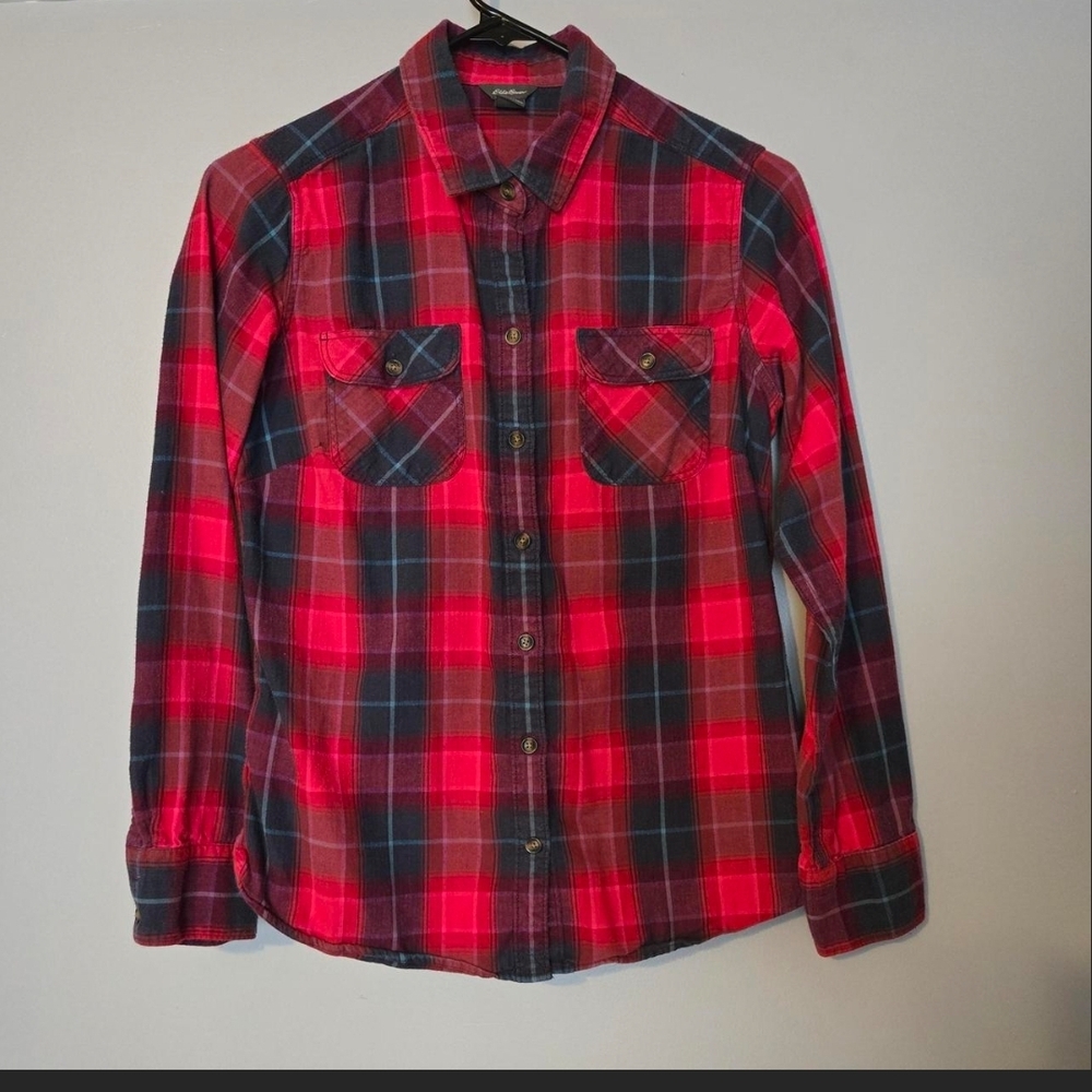 Eddie Bauer Red and Blue Plaid Button Down Shirt